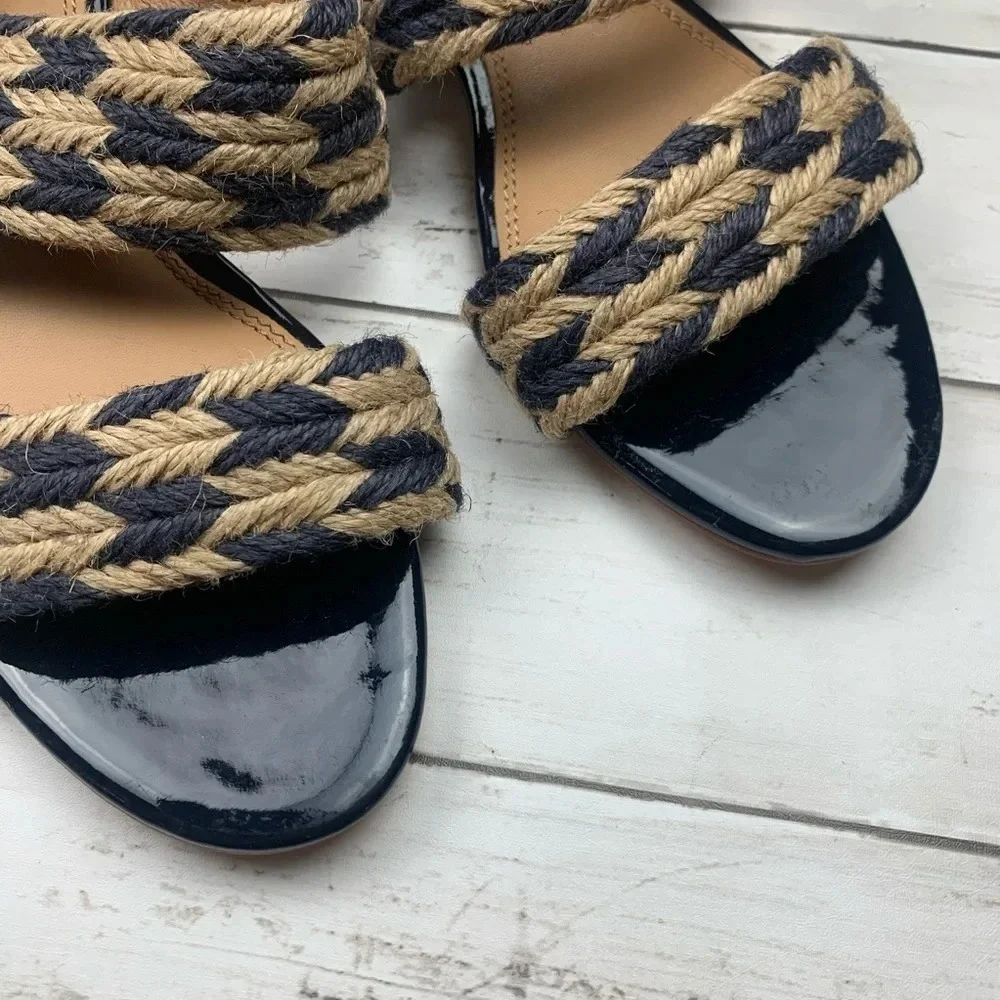 Tory Burch Lola Flat Sandal Woven Nautical 7 Blue